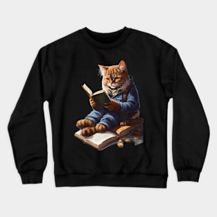 funny Cats Reading A book graphic Cat Kitten Lovers Crewneck Sweatshirt